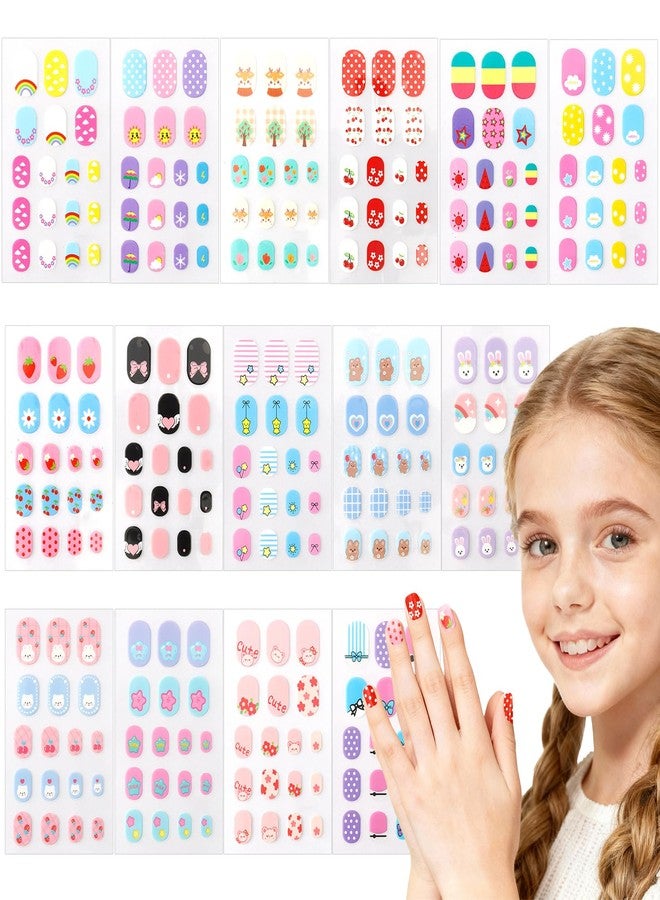 SIUSIO 15 Sheets Kids Nail Stickers, Self-Adhesive Nail Art Decals Rainbow Bow Cherry Manicure Decoration Set for Girls 8+ DIY Nail Art Supplies Birthday Gift - Colorful Paradise - Image 1